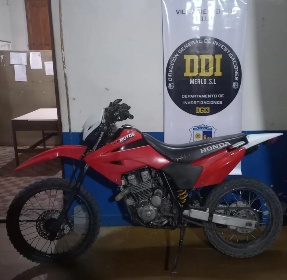 Santa Rosa del Conlara: Secuestro de una motocicleta Honda Tornado 250 