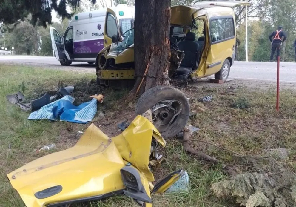 Violento choque de un utilitario contra un árbol en la Ruta 1, en Carpintería. Foto BBVV Carpintería.