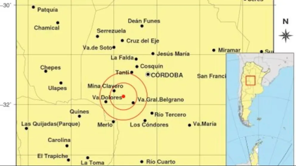 Un sismo de leve magnitud se percibió este domingo en Villa Dolores y Mina Clavero.