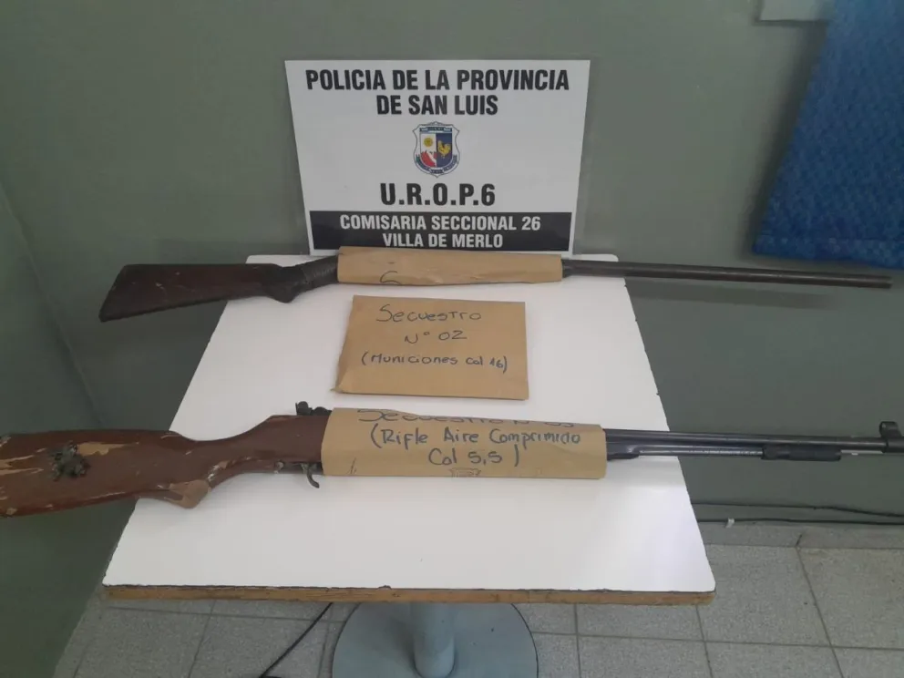 Las armas secuestradas por la policia durante un allanamiento. 