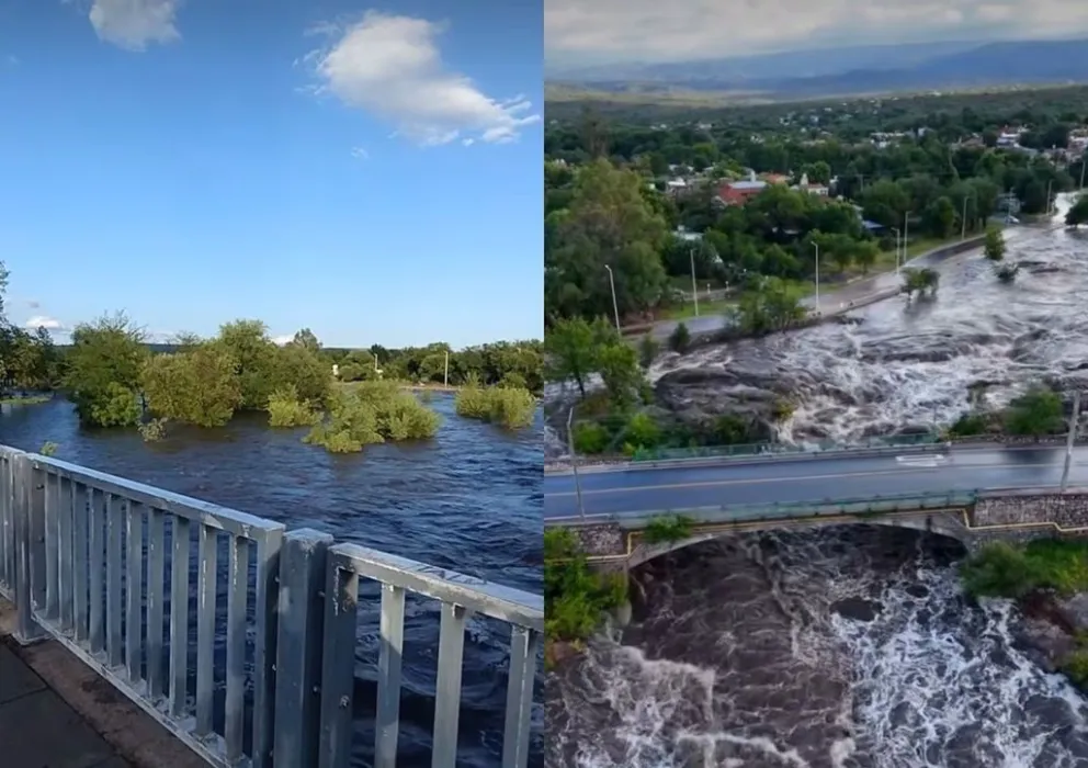 Llegaron las lluvias y provocaron una impactante crecida en el río Mina Clavero. (Foto: El Doce TV)