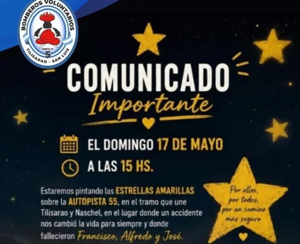 El cuerpo de Bomberos Voluntarios de Tilisarao estará presente sobre la Autopista 55.