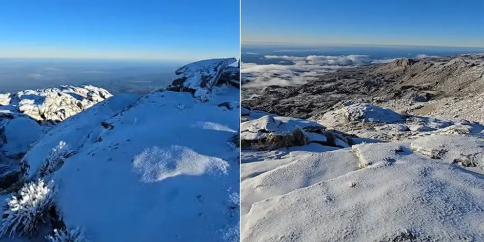 Nieve, aguanieve y temperaturas bajo cero en el Cerro Champaquí. (Foto: El Doce TV)