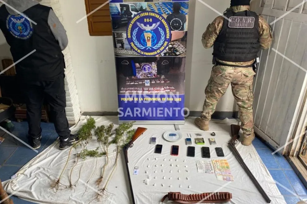 Desarticularon cinco centros de venta e incautaron cerca de 6 millones de pesos de droga en Villa de Merlo y Santa Rosa del Conlara. (Foto: Policía de San Luis)