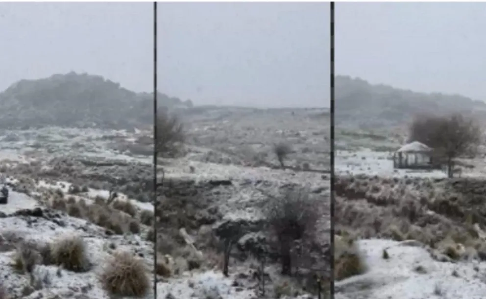 Sorpresiva nevada en las Altas Cumbres. (Foto: captura video Cadena 3) 
